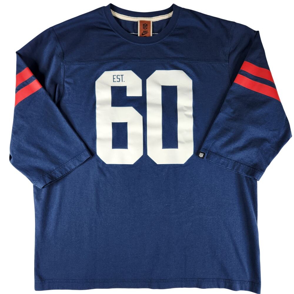 Nike New England Patriots Shirt Men's 2XL NFL Throwback 3/4 Sleeve Pullover